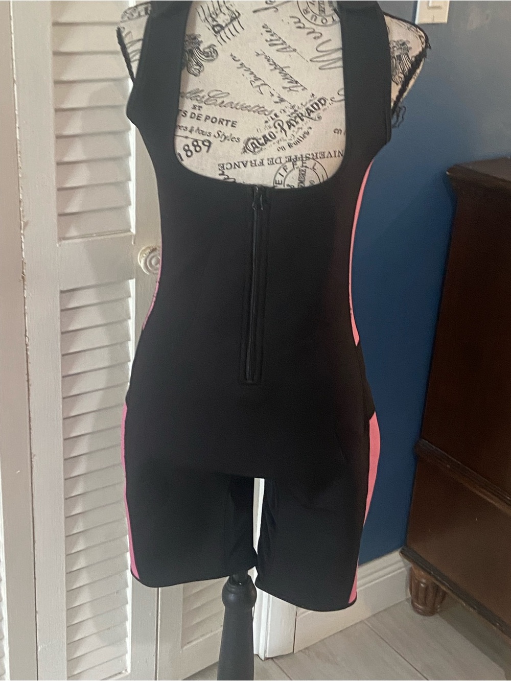 Black and Pink Women's Performance Bodysuit with Front Zip